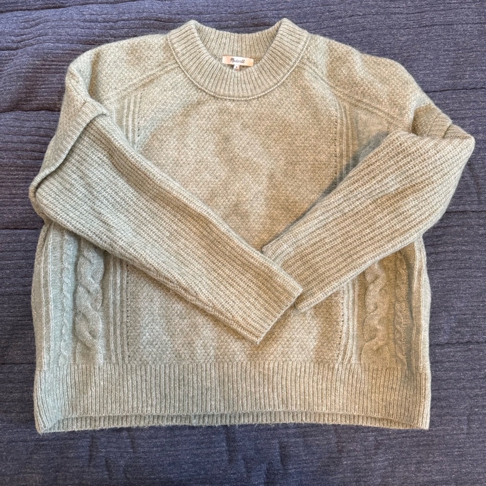 Madewell Sage/Green Cable-Panel Knit Sweater
